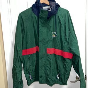Vintage Nautica Striped Zipper With Hoodie Windbreaker Rain Jacket Sz XL